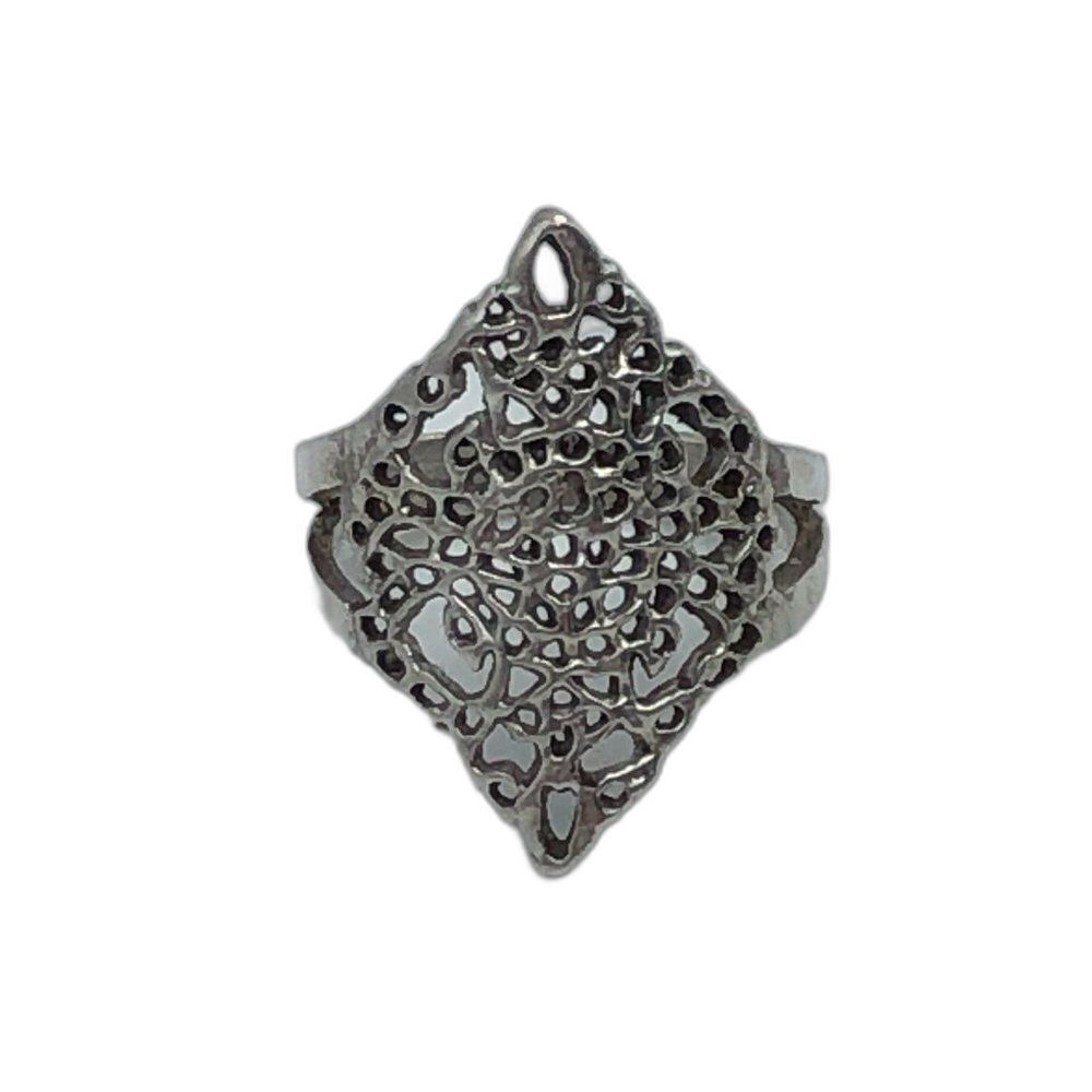 Vintage Sterling Silver Filigree Shield Ring Size 6
